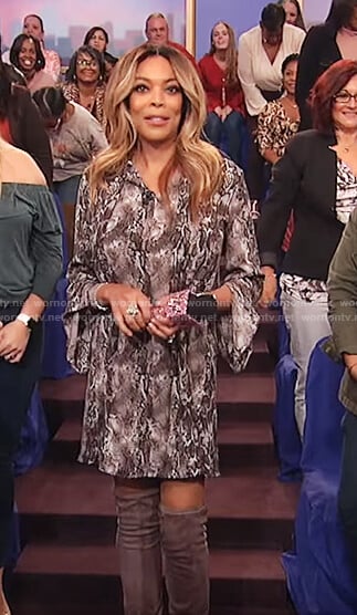 Wendy’s black snake skin print dress on The Wendy Williams Show