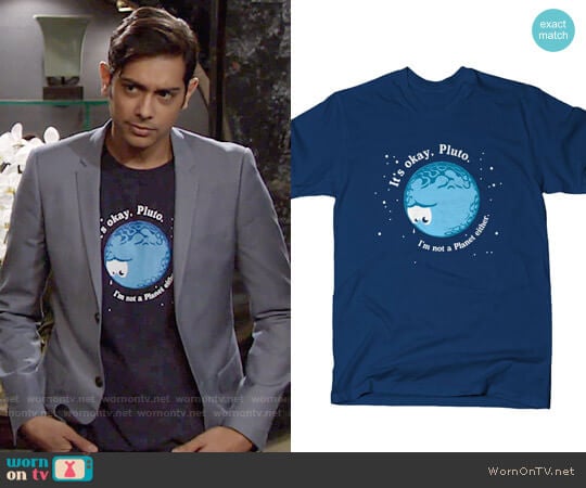 Snorg Tees It's Okay Pluto T-shirt worn by Ravi Shapur (Abhi Sinha) on The Young and the Restless