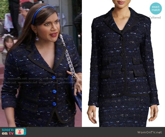 St John Collection Evening Cruise-Stripe Jacket and Skirt worn by Mindy Lahiri (Mindy Kaling) on The Mindy Project