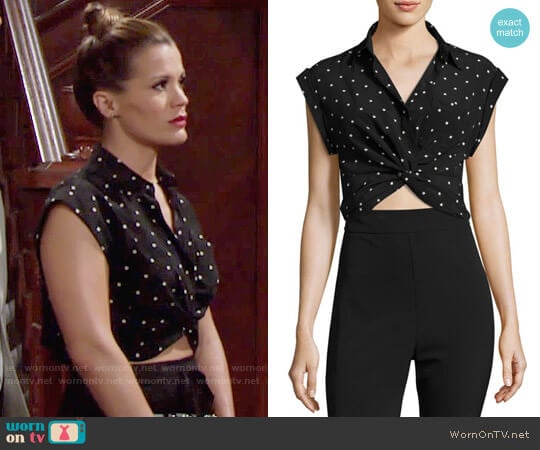 T by Alexander Wang Printed Twist-Front Silk Top worn by Chelsea Lawson (Melissa Claire Egan) on The Young and the Restless