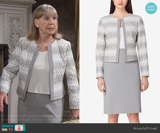 Tahari ASL Jacquard Jacket & Gray Skirt Suit worn by Dina Mergeron (Marla Adams) on The Young and the Restless