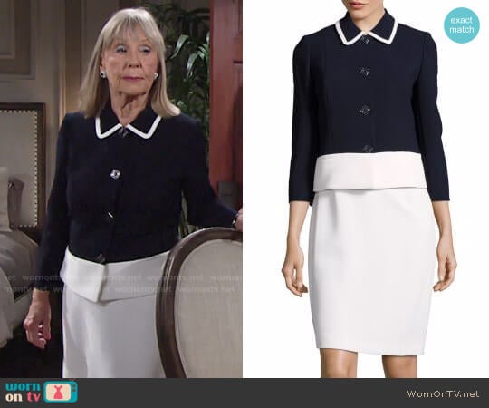 Tahari ASL Colorblock Pique Button-Front Jacket worn by Dina Mergeron (Marla Adams) on The Young and the Restless