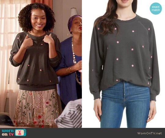 The Great The Embroidered Bubble Sweatshirt worn by Zoey Johnson (Yara Shahidi) on Black-ish