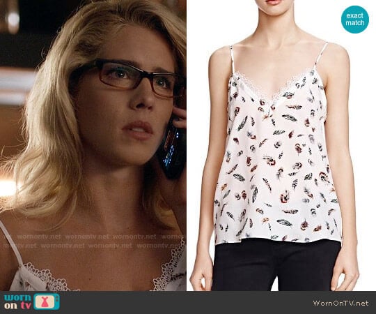 The Kooples Feather Print Silk Tank Top worn by Felicity Smoak (Emily Bett Rickards) on Arrow