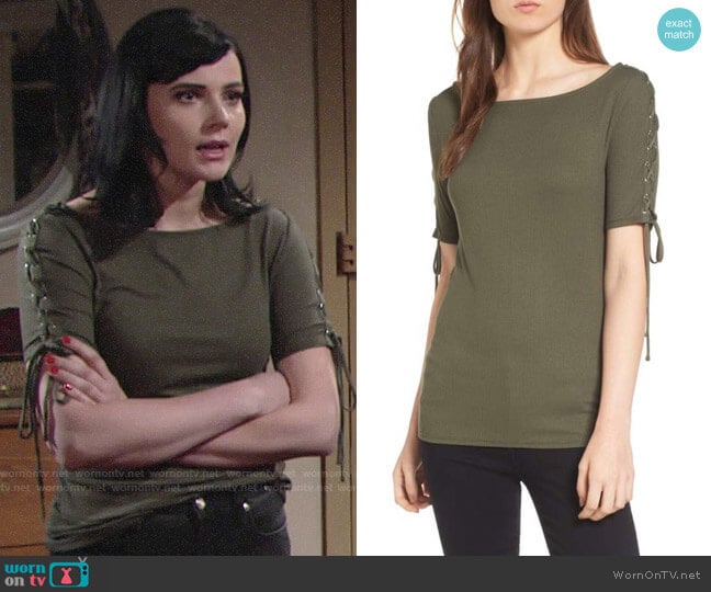 Trouve Lace-Up Sleeve Top worn by Tessa Porter (Cait Fairbanks) on The Young and the Restless