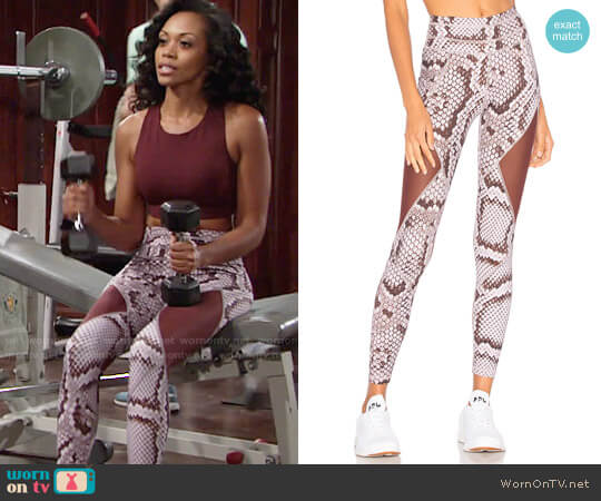 Varley Walnut Leggings in Blush Snake worn by Hilary Curtis (Mishael Morgan) on The Young and the Restless