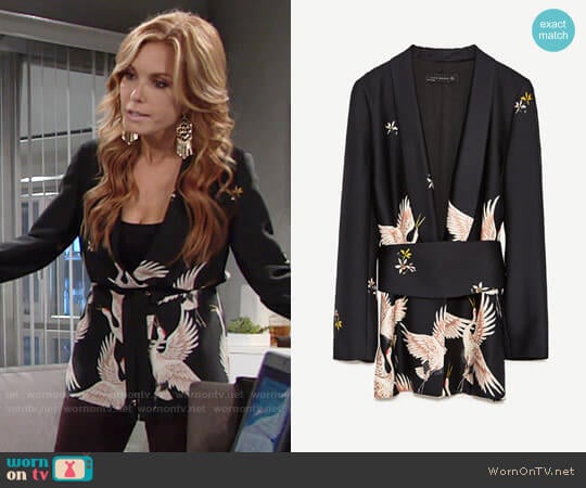 Zara  Printed Jacket with Sash Belt worn by Lauren Fenmore (Tracey Bregman) on The Young & the Restless