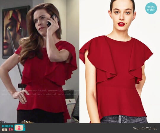 Zara Frilled Top worn by Victoria Newman (Amelia Heinle) on The Young and the Restless