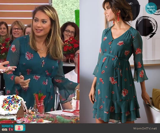 Floral Ruffled Maternity Dress by A Pea in the Pod worn by Ginger Zee on Good Morning America