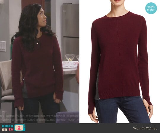 Cashmere Side-Zip Contrast-Inset Sweater worn by Eve Roberts (Liza Lapira) on 9JKL