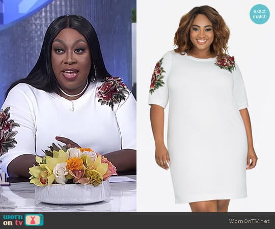 Floral Embroidered Applique Sweatshirt Dress by Ashley Stewart worn by Loni Love on The Real