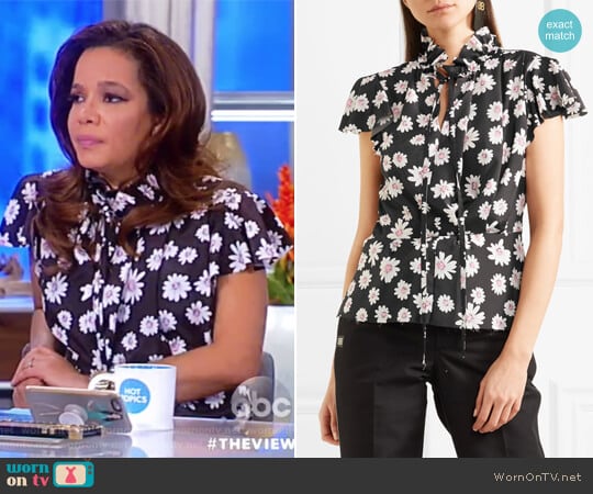 Floral-print satin top by Balenciaga worn by Sunny Hostin on The View