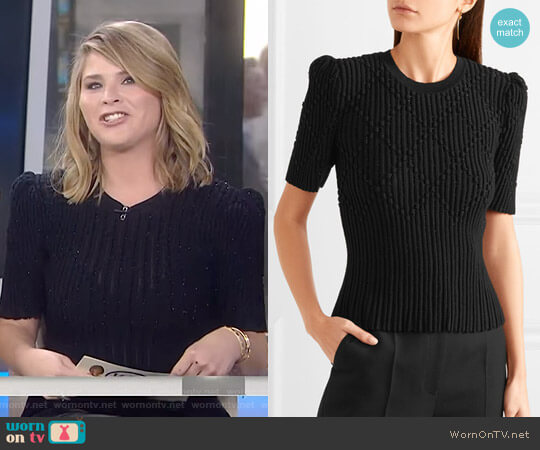 Metallic Ribbed Sweater by Bottega Veneta worn by Jenna Bush Hager on Today