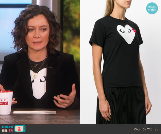 Logo Print T-Shirt by Comme Des Garcons PLAY worn by Sara Gilbert on The Talk