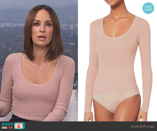 Caterina Lace-Up Grommet Bodysuit by Exclusive for Intermix worn by Catt Sadler on E! News