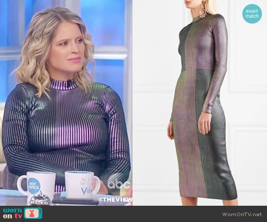 Metallic ribbed-knit midi dress by Christopher Kane worn by Sara Haines on The View