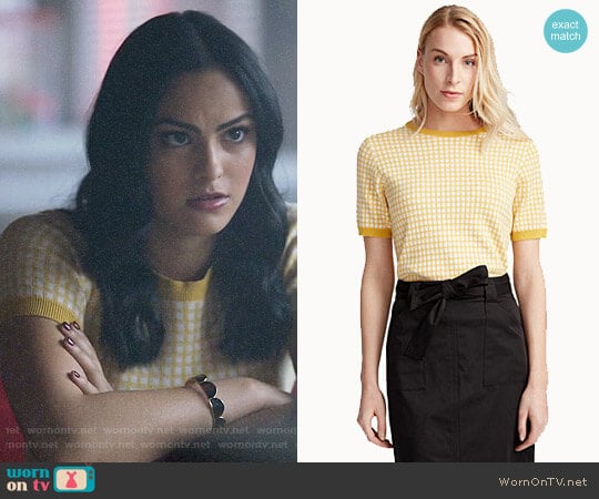 Contemporaine Organic cotton gingham sweater  worn by Veronica Lodge (Camila Mendes) on Riverdale