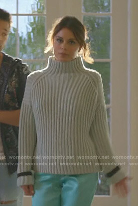Cristal’s pale green ribbed high neck sweater on Dynasty