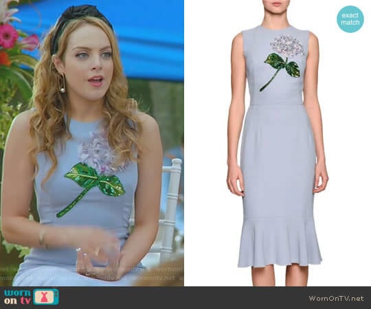 Hydrangea Embellished Flounce-Hem Dress by Dolce & Gabbana worn by Fallon Carrington (Elizabeth Gillies) on Dynasty