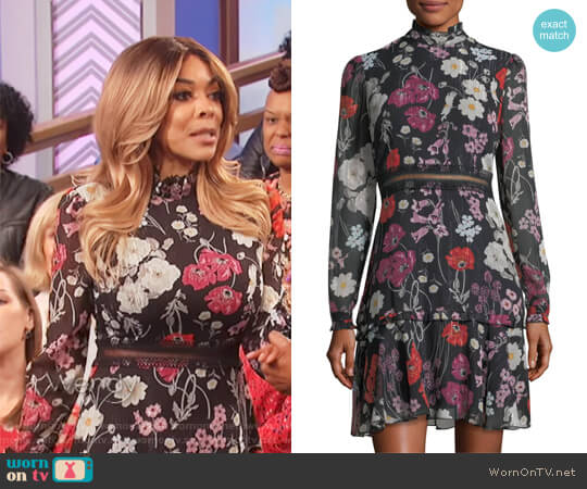 Floral Chiffon Mock-Neck Dress by Donna Morgan worn by Wendy Williams on The Wendy Williams Show