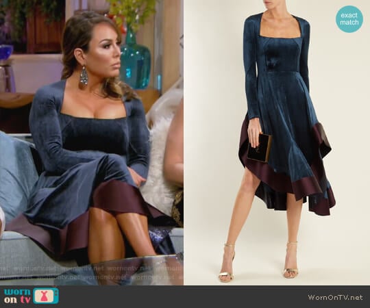 Square-neck stretch-velvet dress by Esteban Cortazar worn by Kelly Dodd on The Real Housewives of Orange County