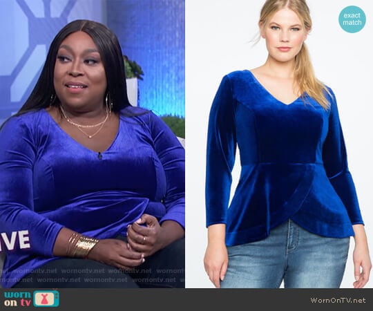 Velvet V-Neck Peplum Top by Eloquii worn by Loni Love on The Real