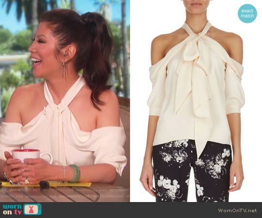 Elin Cold-Shoulder Tie-Neck Top by Erdem worn by Julie Chen on The Talk