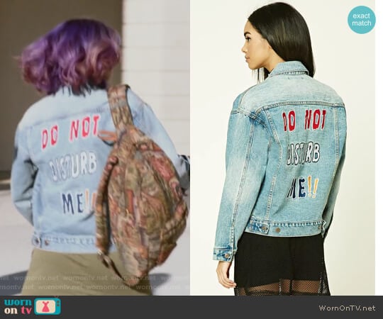 Do Not Disturb Me Denim Jacket by Forever 21 worn by Gert Yorkes (Ariela Barer) on Marvels Runaways