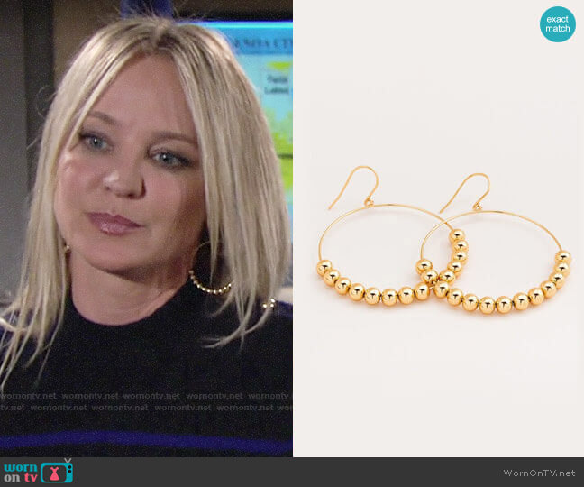 Gorjana Newport Large Drop Hoops worn by Sharon Collins (Sharon Case) on The Young & the Restless
