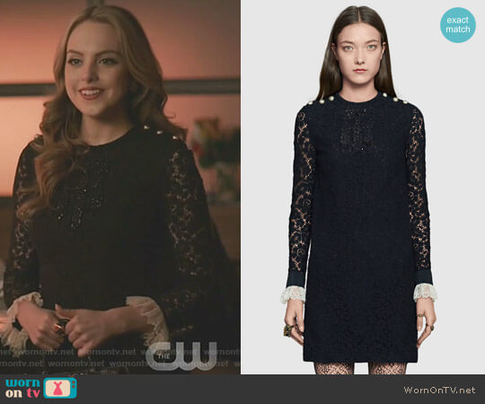 Embroidered Cluny Lace Dress by Gucci worn by Fallon Carrington (Elizabeth Gillies) on Dynasty