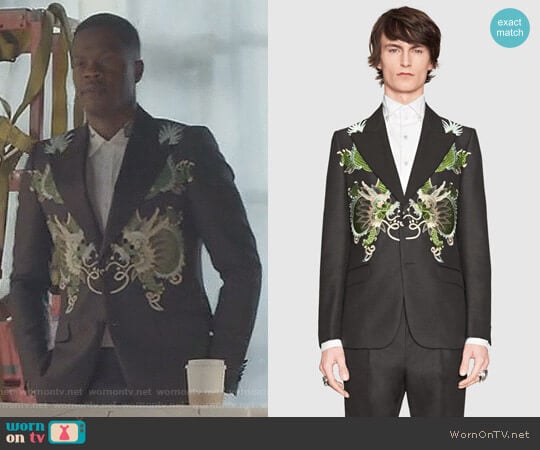 Heritage Wool Mohair Jacket with Dragons by Gucci worn by Jeff Colby (Sam Adegoke) on Dynasty