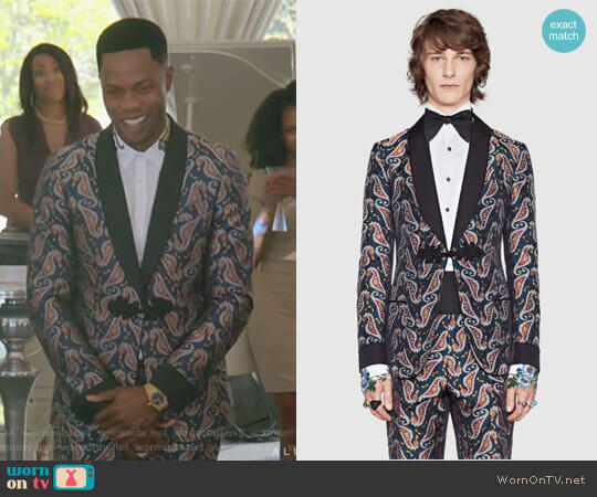 Seahorse Jacquard Evening Jacket pant by Gucci worn by Jeff Colby (Sam Adegoke) on Dynasty