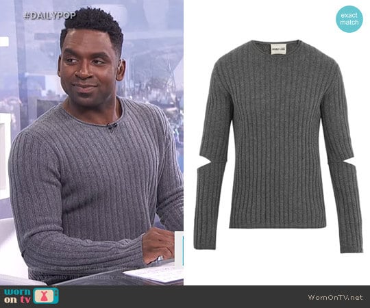 Elbow Cut-Out 1997 Sweater by Helmut Lang worn by Justin Sylvester on E! News