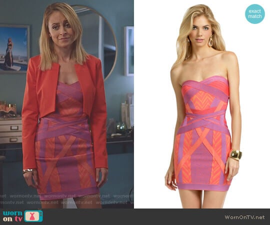 WornOnTV: Portia’s orange and purple geometric bandage dress on Great ...