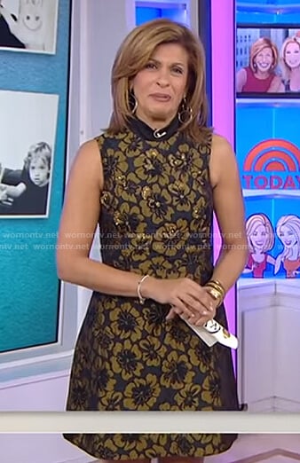 Hoda's black and gold floral embellished dress on Today