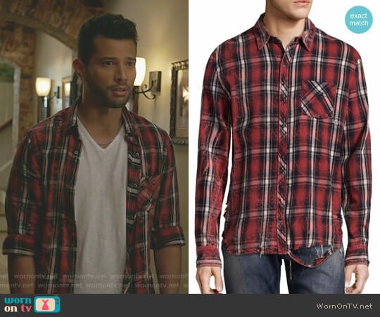 Plaid Cotton Casual Button-Down Shirt by Hudson worn by Sam Flores (Rafael de la Fuente) on Dynasty