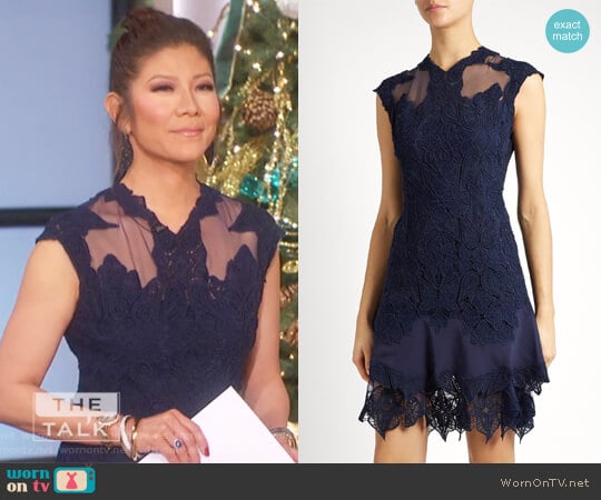 Mesh-insert fluted-hem lace dress by Jonathan Simkhai worn by Julie Chen on The Talk