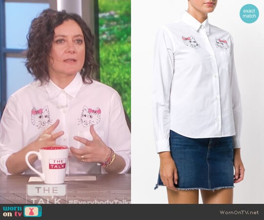 Gattini embroidered shirt by Jimi Roos worn by Sara Gilbert on The Talk