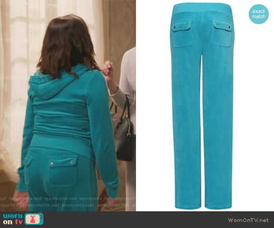 Bling Velour Malibu Pants by Juicy Couture worn by Rebecca Bunch (Rachel Bloom) on Crazy Ex-Girlfriend