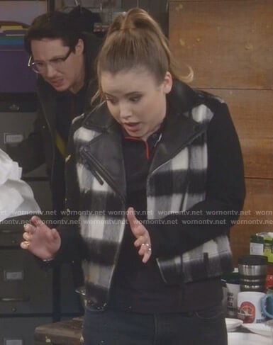 Kendra's black and white buffalo moto jacket on Kevin Can Wait