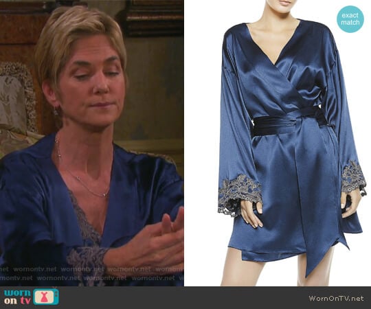 Maison Blue Silk Satin Short Robe by La Perla worn by Eve Donovan (Kassie DePaiva) on Days of our Lives