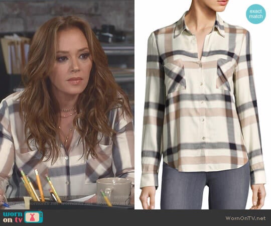 Plaid Long-Sleeve Button-Down Shirt by L'Agence worn by Vanessa Cellucci (Leah Remini) on Kevin Can Wait