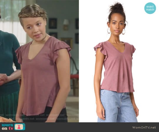 Short Sleeve Washed Textured Jersey Top by La Vie Rebecca Taylor worn by Samantha Hughes (Holly Barrett) on Life in Pieces