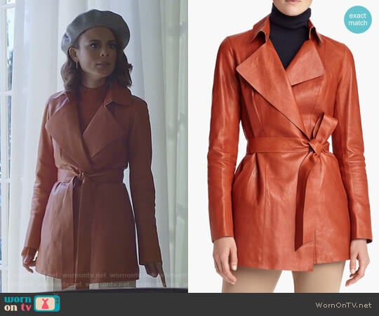 Leather Trench by Lafayette 148 New York worn by Cristal Flores (Nathalie Kelley) on Dynasty