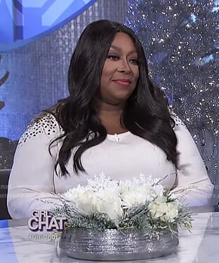 Loni's white sequined shoulder top and metallic skirt on The Real