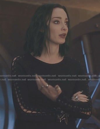 Lorna’s black lace-up sleeve top on The Gifted