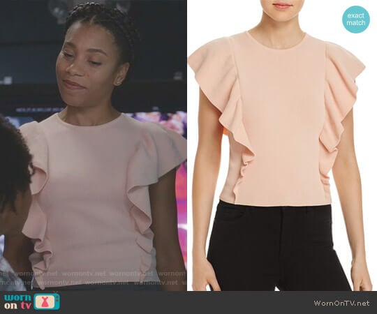 Ruffled Rib-Knit Sweater by Lucy Paris worn by Maggie Pierce (Kelly McCreary) on Greys Anatomy