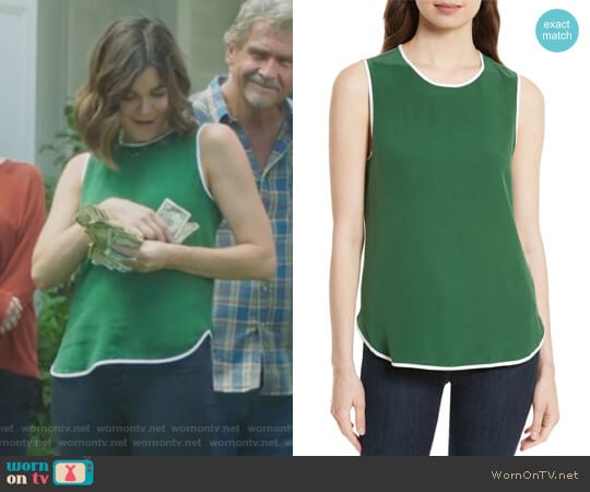 Lyle Silk Tank by Equipment worn by Heather Hughes (Betsy Brandt) on Life in Pieces