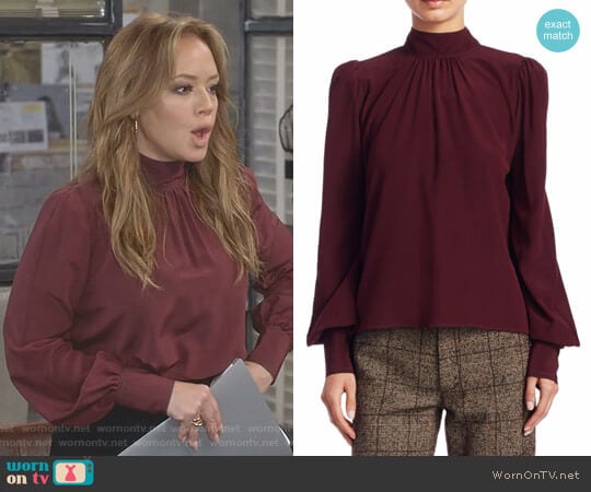 Bishop Sleeve Silk Crêpe de Chine Blouse by Marc Jacobs worn by Vanessa Cellucci (Leah Remini) on Kevin Can Wait