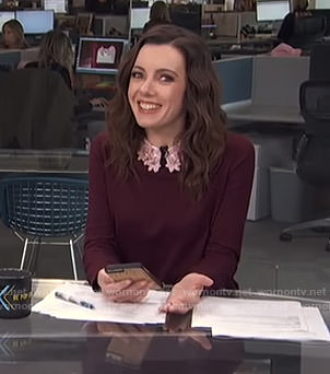 Melanie’s burgundy floral collar sweater on Live from E!